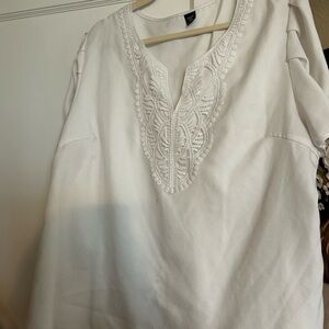 SHEIN White Embroidered Short Sleeve Blouse